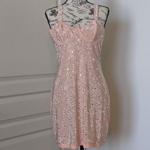 Pink, rhinestone mini dress